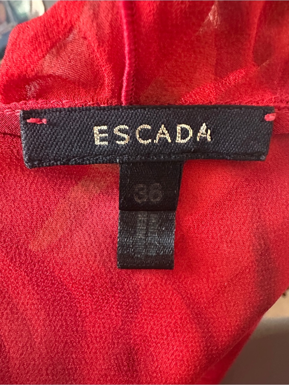 Escada Silk Sheer Ruched Ruffle Blouse Red Y2K Top XS/S - Picture 6 of 10